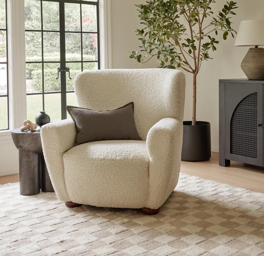 White boucle reading chair